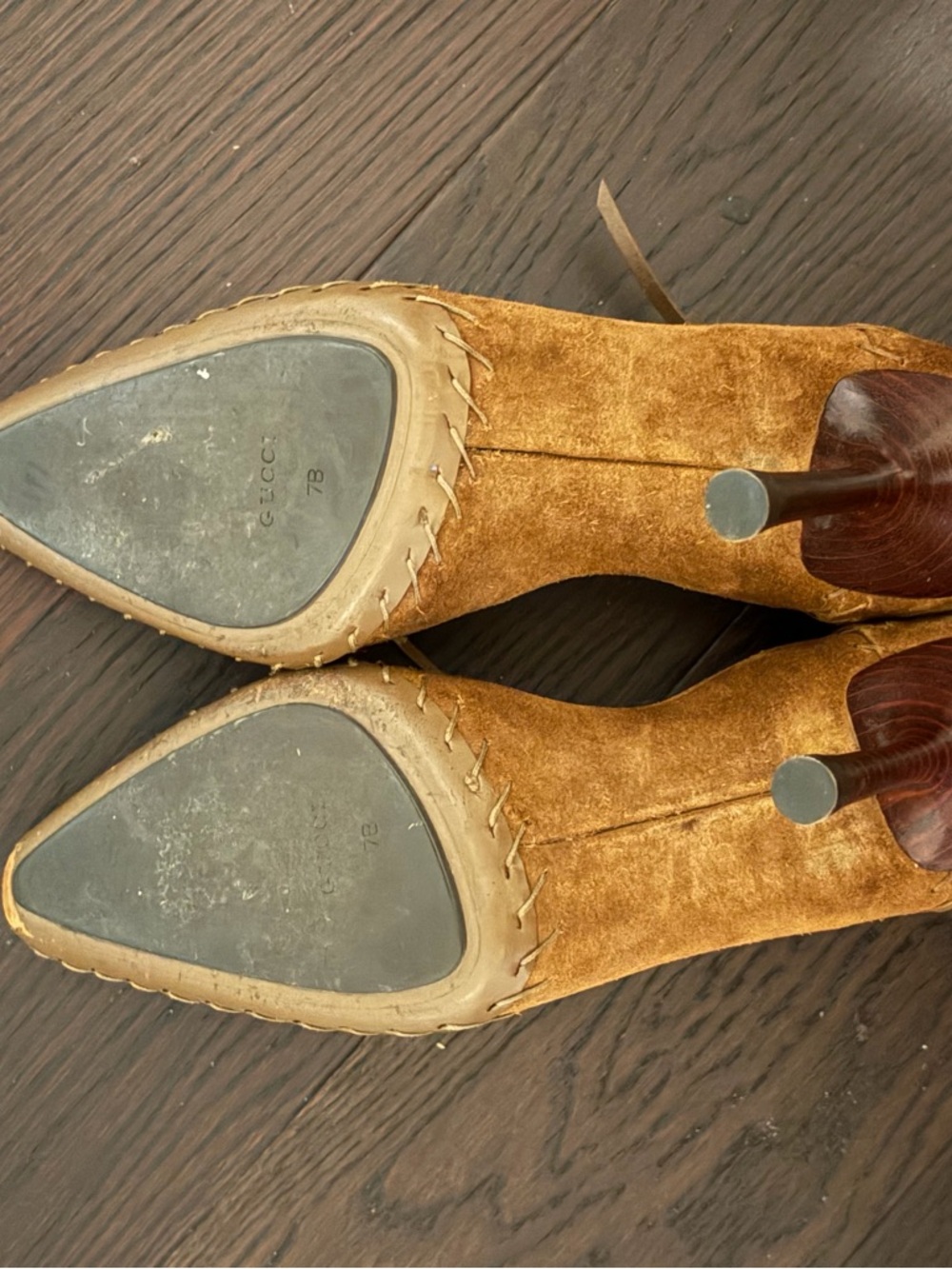 Gucci Brown Suede Pointed-Toe Lace-Up Stiletto Pumps - Picture 6 of 8